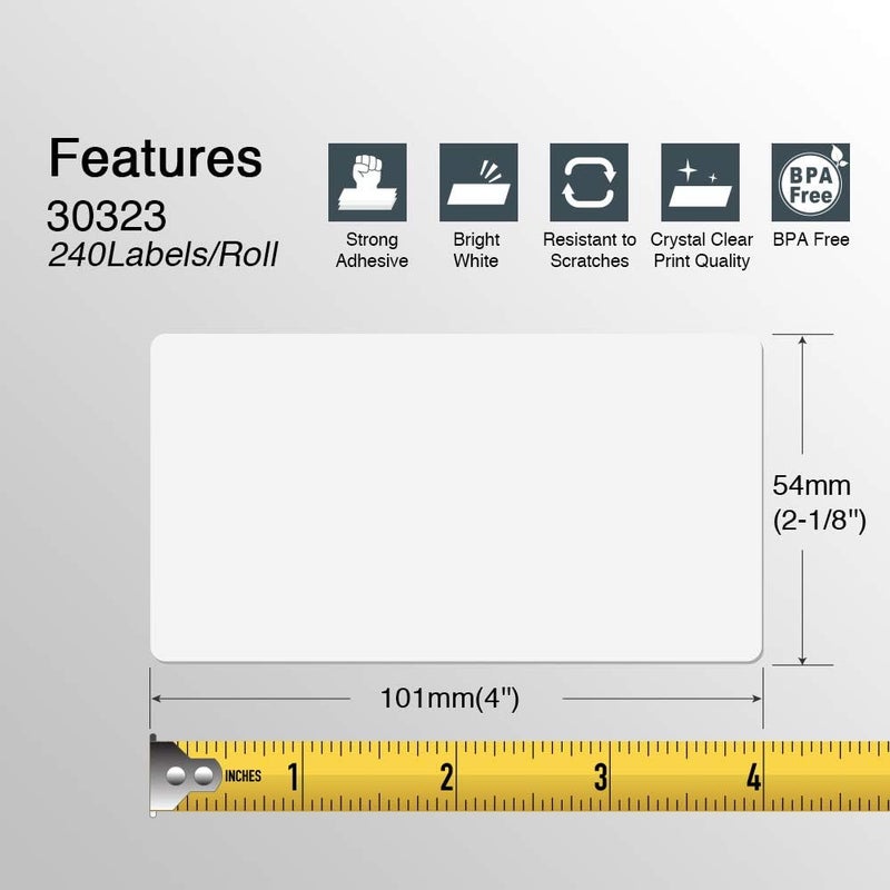 BETCKEY - Compatible DYMO 30323 (2-1/8"" x 4"") Shipping/Name Badge Labels  Strong Adhesive & Perforated  Compatible with DYMO Labelwriter 450  4XL  Rollo & Zebra Desktop Printers [10 Rolls/2400 Labels] - Image 2